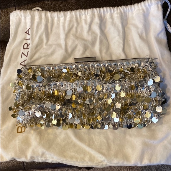 BCBGMaxAzria Handbags - BCBGMaxAzria Silver & Gold Embellished Evening Clutch
